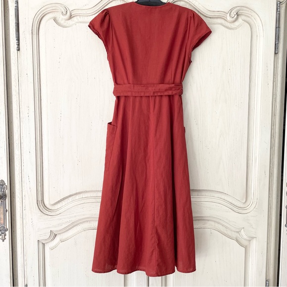 Zara Terracotta Embroidered Button Front Midi Dress - Picture 7 of 15
